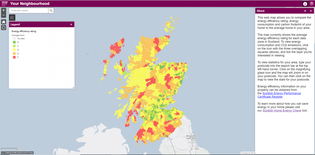 Map of EPC data by data zone